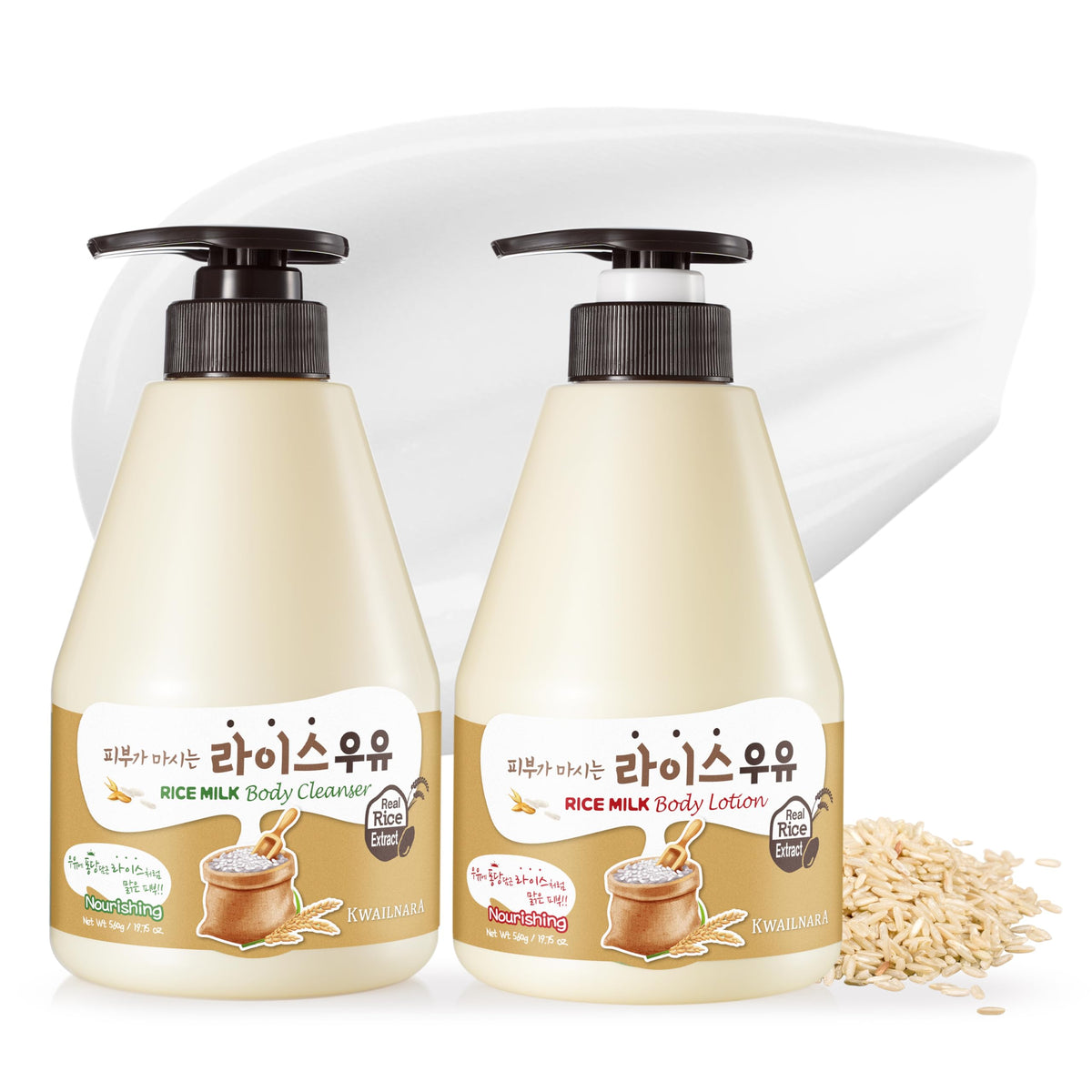 Kwailnara Rice Milk Body Wash bottle pour with refreshing citrus scent.