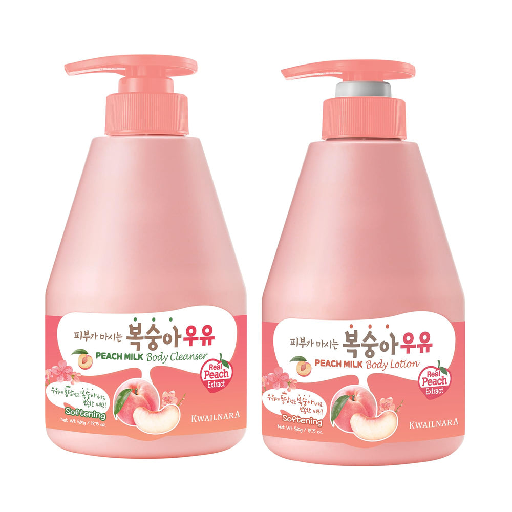 Kwailnara WELCOS Peach Milk Body Wash bottle for a gentle, refreshing cleanse