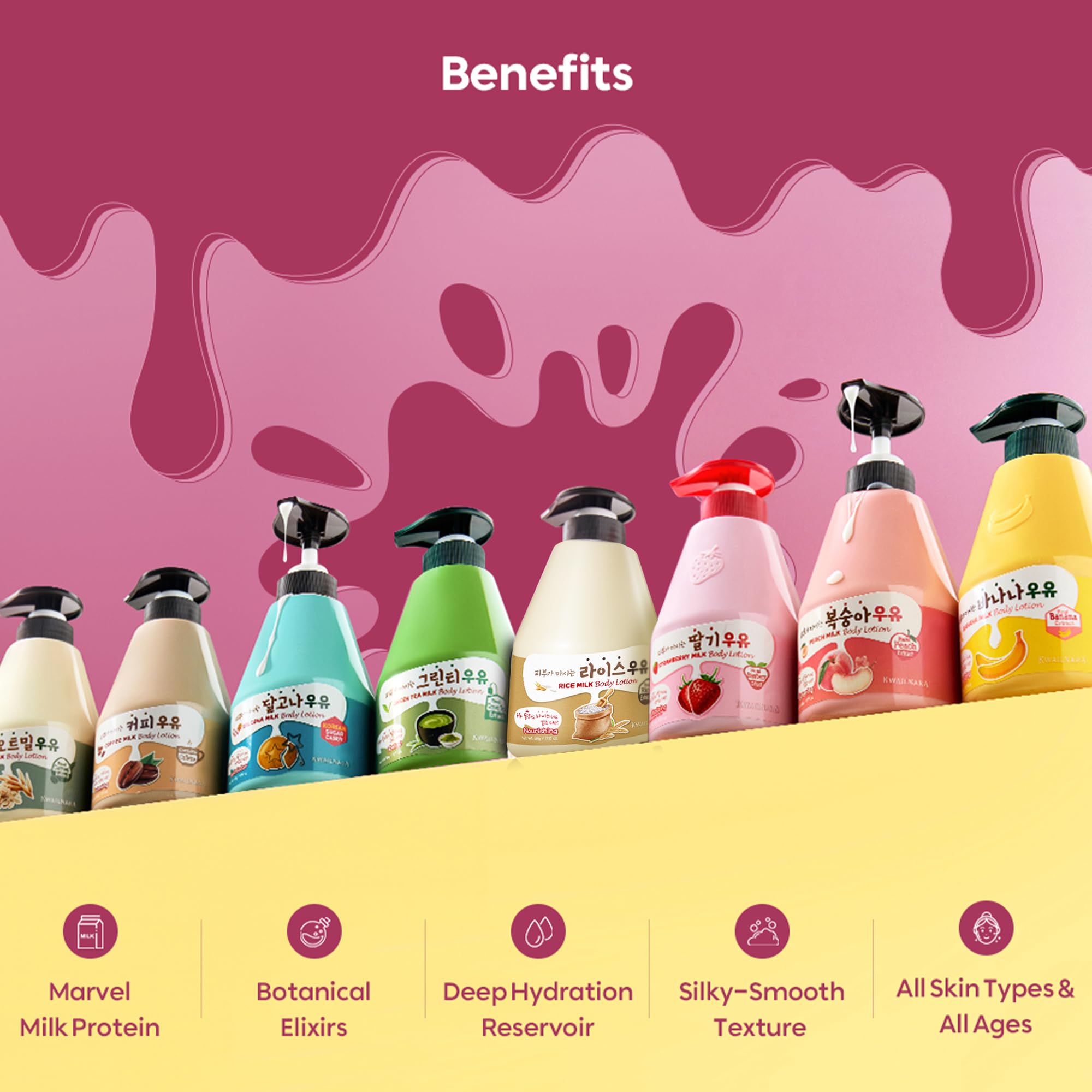 Kwailnara WELCOS Rice Milk Lotion applied on skin for smoothness.