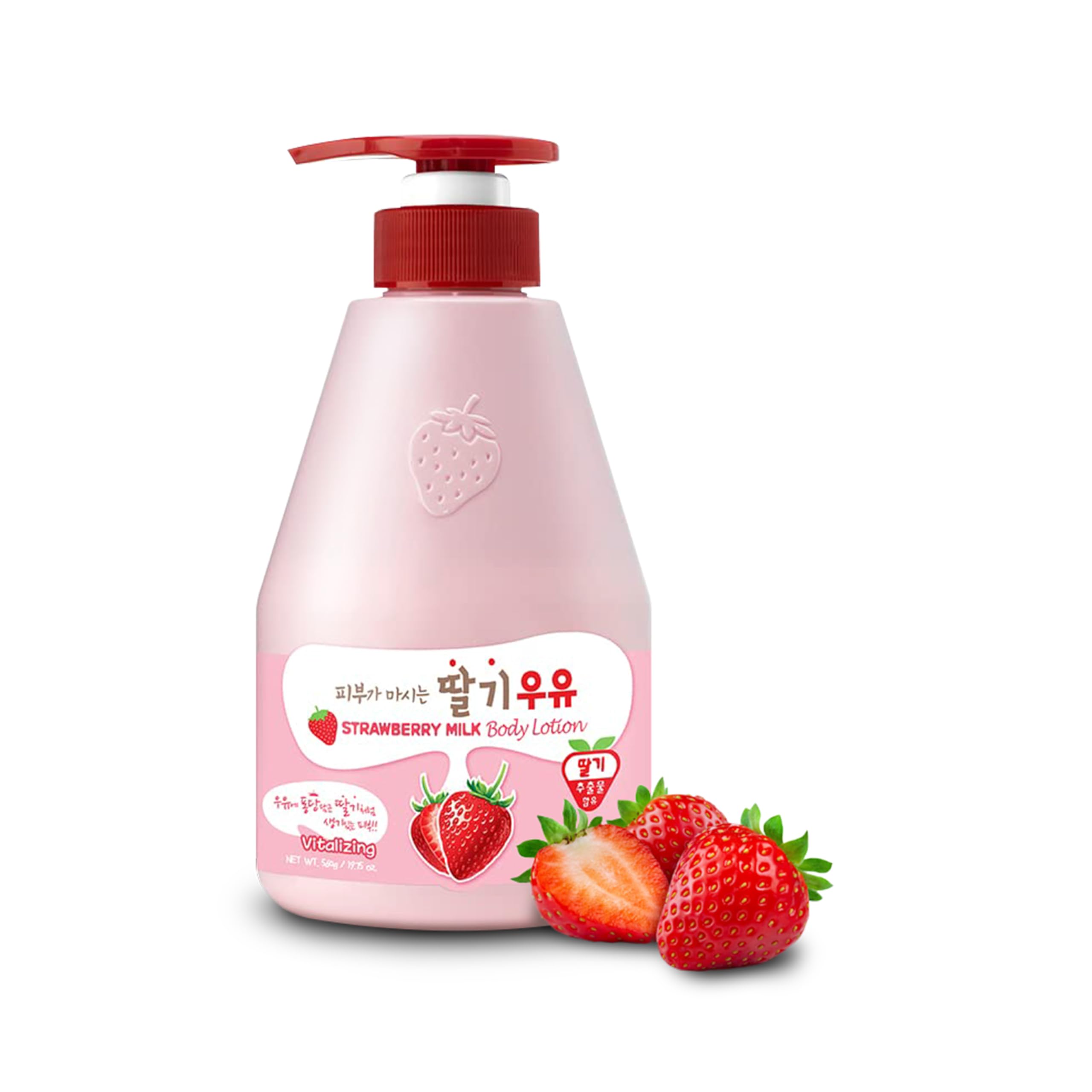 Kwailnara WELCOS Strawberry Milk Body Lotion bottle front, premium packaging signaling hydration.