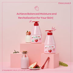 Kwailnara WELCOS strawberry milk body lotion tube delivering intense hydration.
