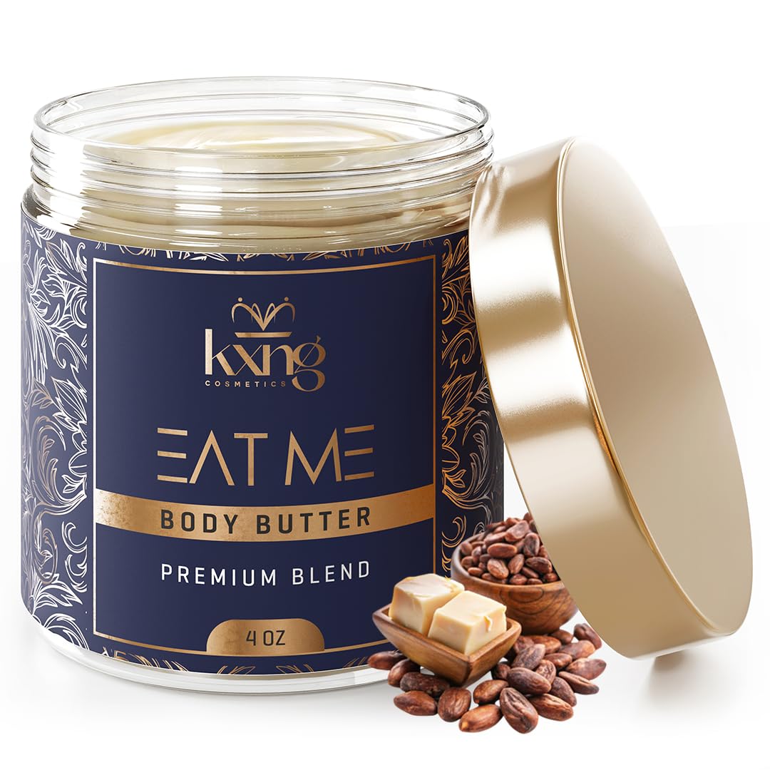 KXNG Cosmetics body butter with organic shea for rich hydration.