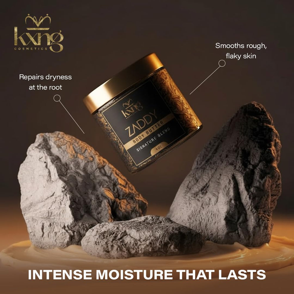 KXNG Cosmetics nourishing formula with shea, cocoa, mango moisturizes skin