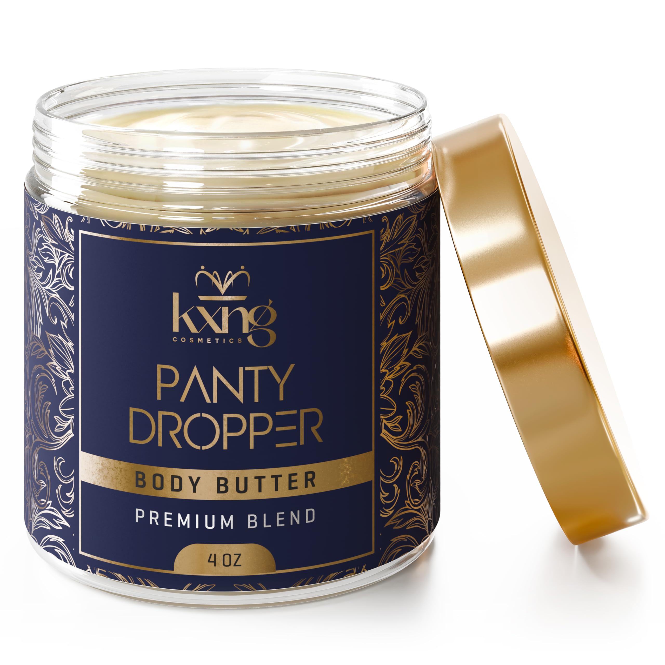 KXNG Cosmetics Organic Shea Body Butter jar locks in moisture for dry skin.