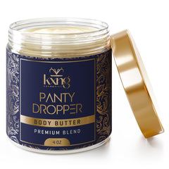 KXNG Cosmetics Organic Shea Body Butter jar locks in moisture for dry skin.