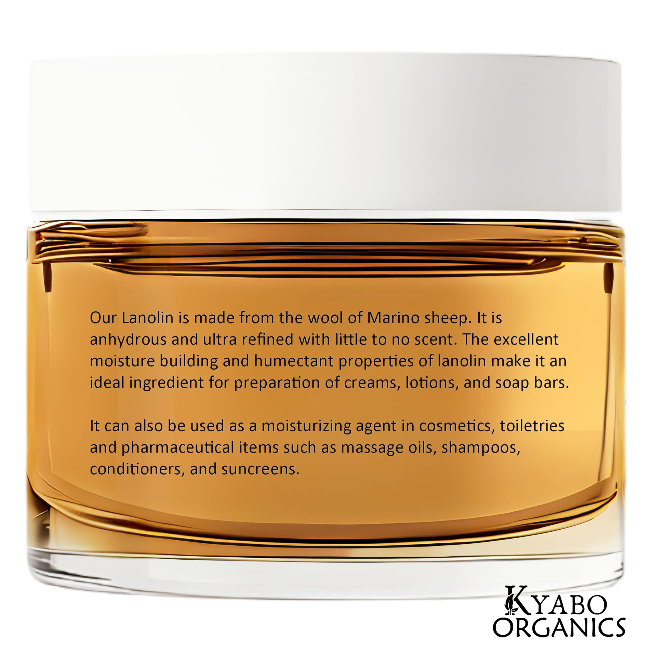 Kyabo Lanolin Anhydrous texture closeup shows creamy, smooth consistency for easy application.