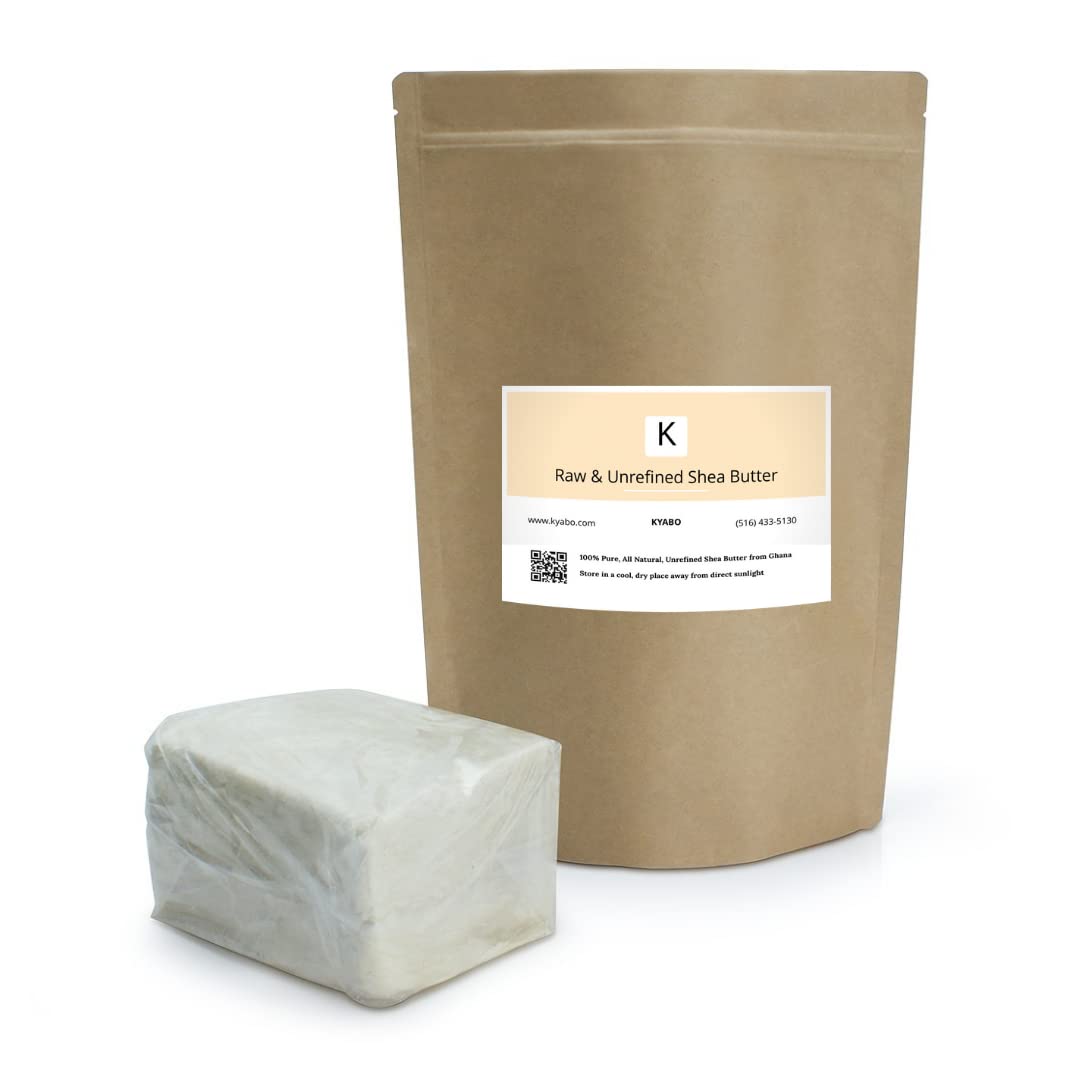 Kyabo Shea Butter raw cream jar shows pure moisturization for all skin types.