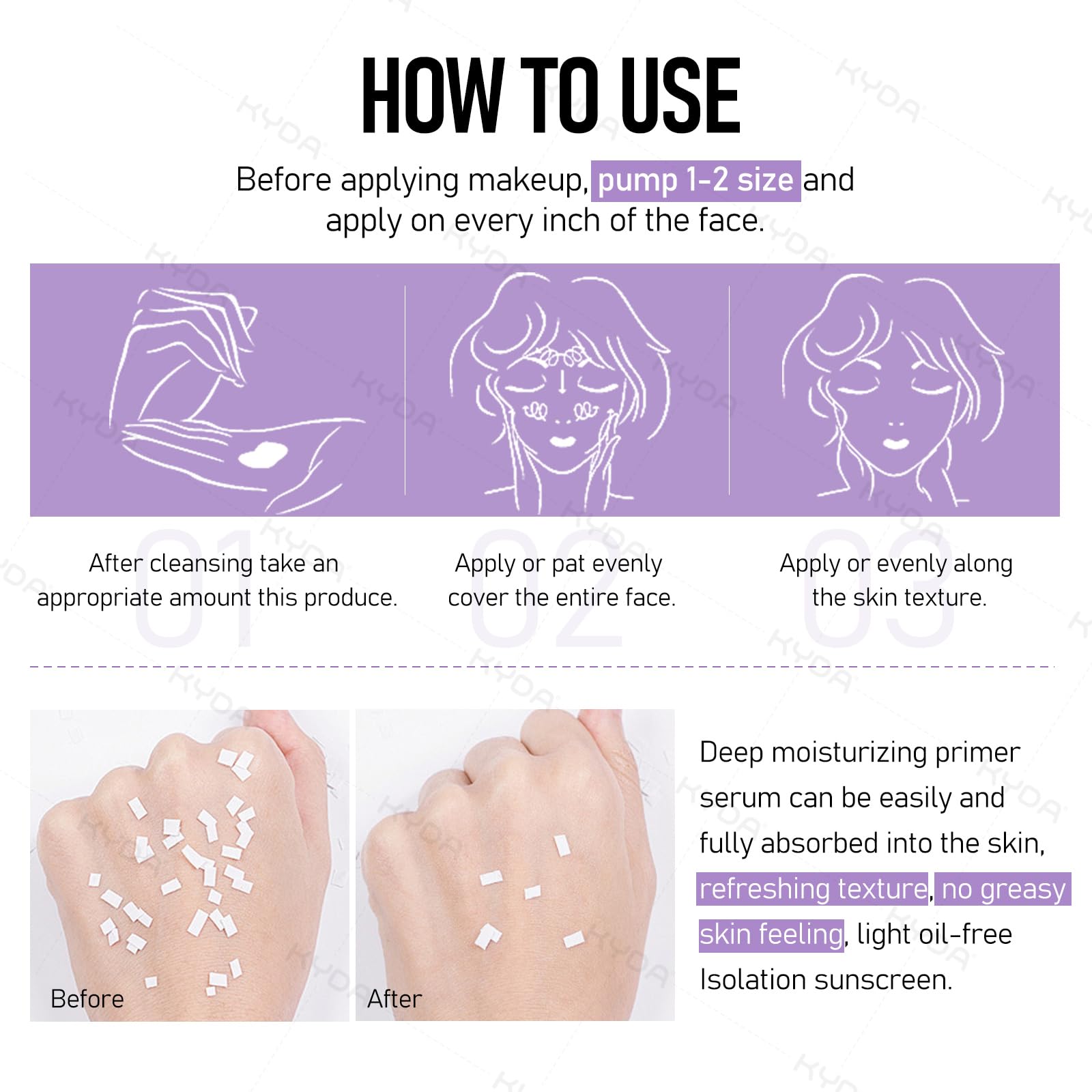 KYDA application step image demonstrates easy one-step makeup prep.