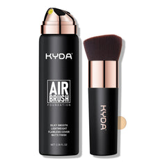 KYDA AirBrush Foundation Spray bottle closeup offering flawless, even coverage.