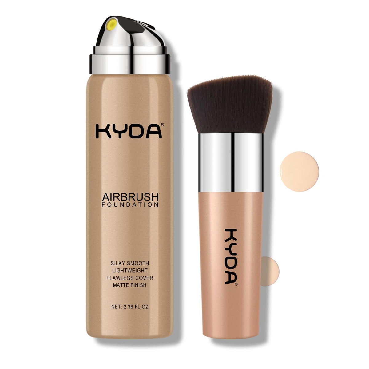 KYDA AirBrush Foundation Spray bottle front view showing potential for even coverage
