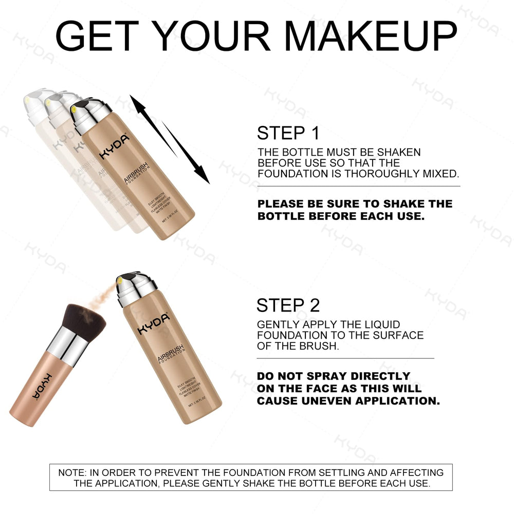 KYDA AirBrush Foundation Spray nozzle close-up highlighting fine mist for smooth application