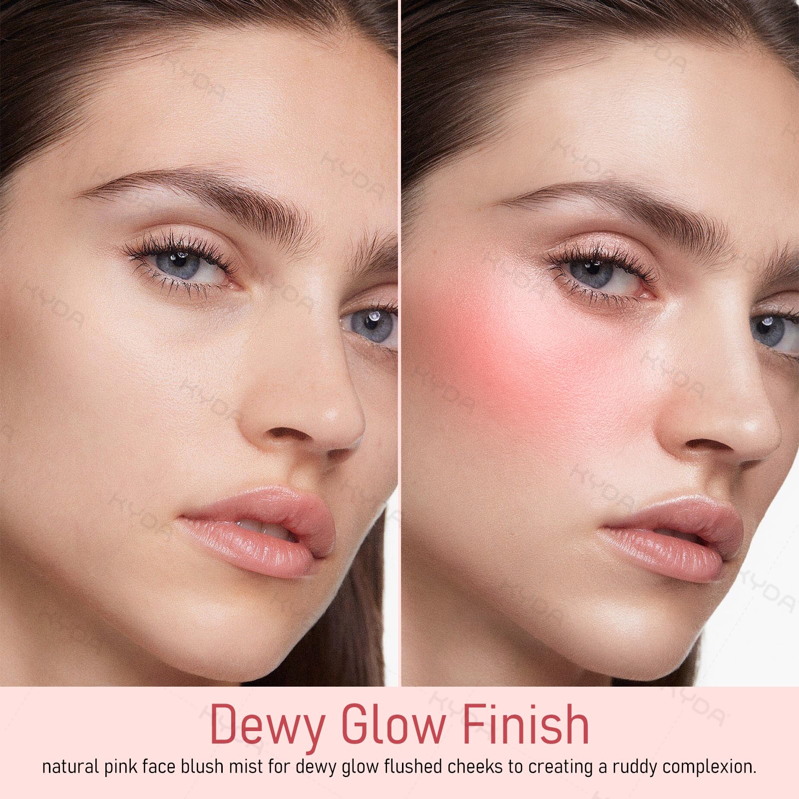 KYDA Liquid Blush Spray buildable coverage on skin with natural pink tint