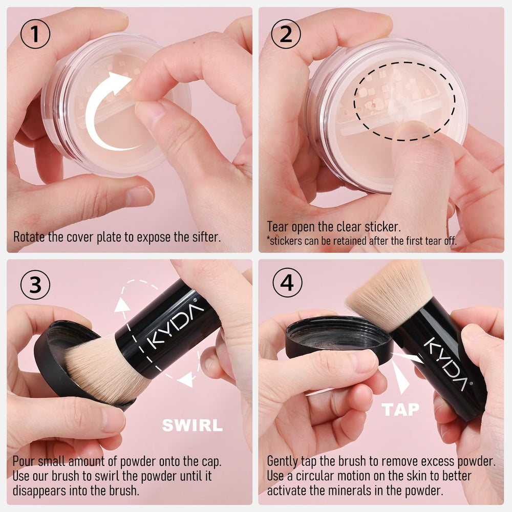 KYDA Mineral Powder Foundation brush application demonstrates buildable coverage with a natural glow