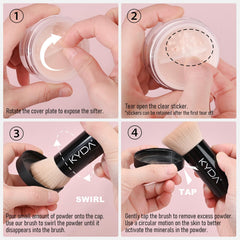 KYDA Mineral Powder Foundation brush application demonstrates buildable coverage with a natural glow