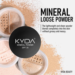 KYDA Mineral Powder Foundation SPF 35 label emphasizes sun protection during daily wear