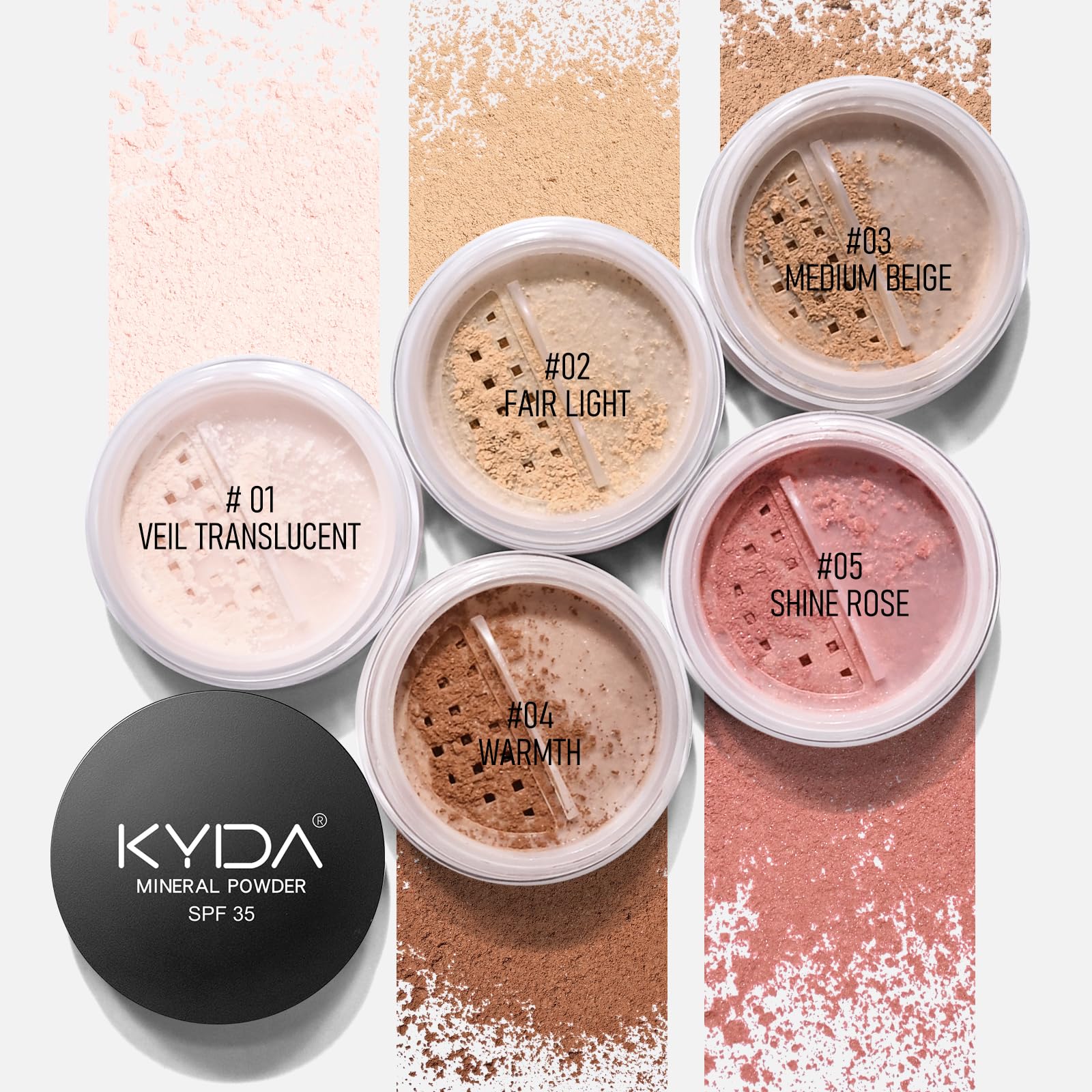 KYDA Mineral Powder Foundation texture highlights ultra-fine mica for a smooth, radiant finish