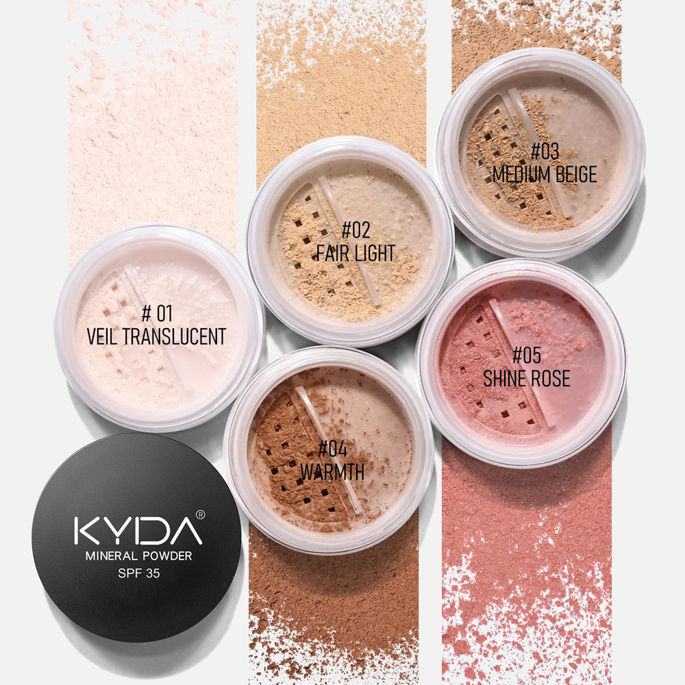 KYDA Mineral Powder Foundation texture highlights ultra-fine mica for a smooth, radiant finish