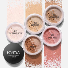 KYDA Mineral Powder Foundation texture highlights ultra-fine mica for a smooth, radiant finish