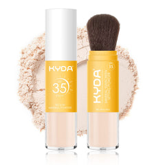 KYDA Mineral Sunscreen Setting Powder on the face for a natural matte finish and oil control.