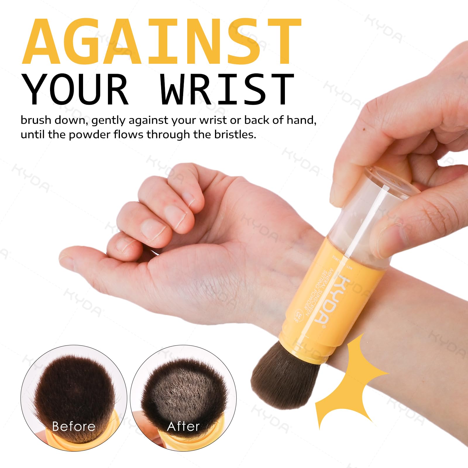 KYDA SPF 35 loose powder for on-the-go makeup setting.