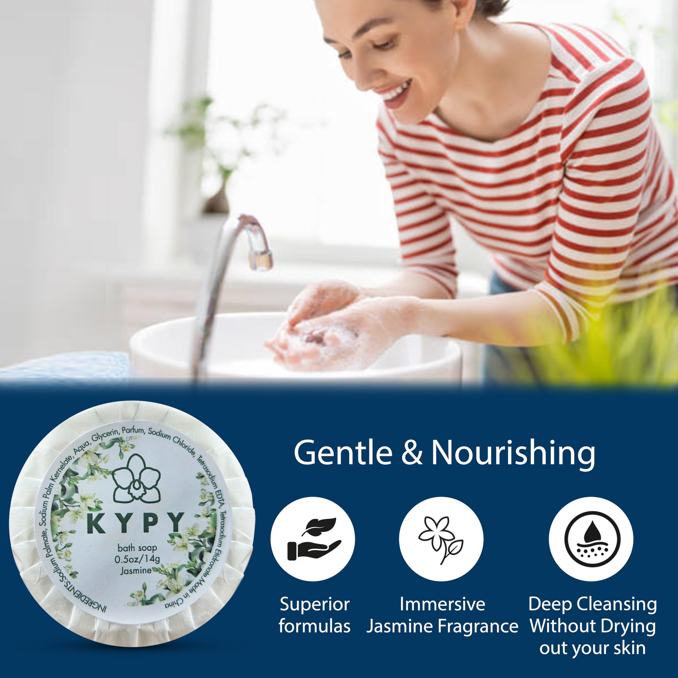 KYPY Jasmine Guest Soap uses premium gentle ingredients for skin care.