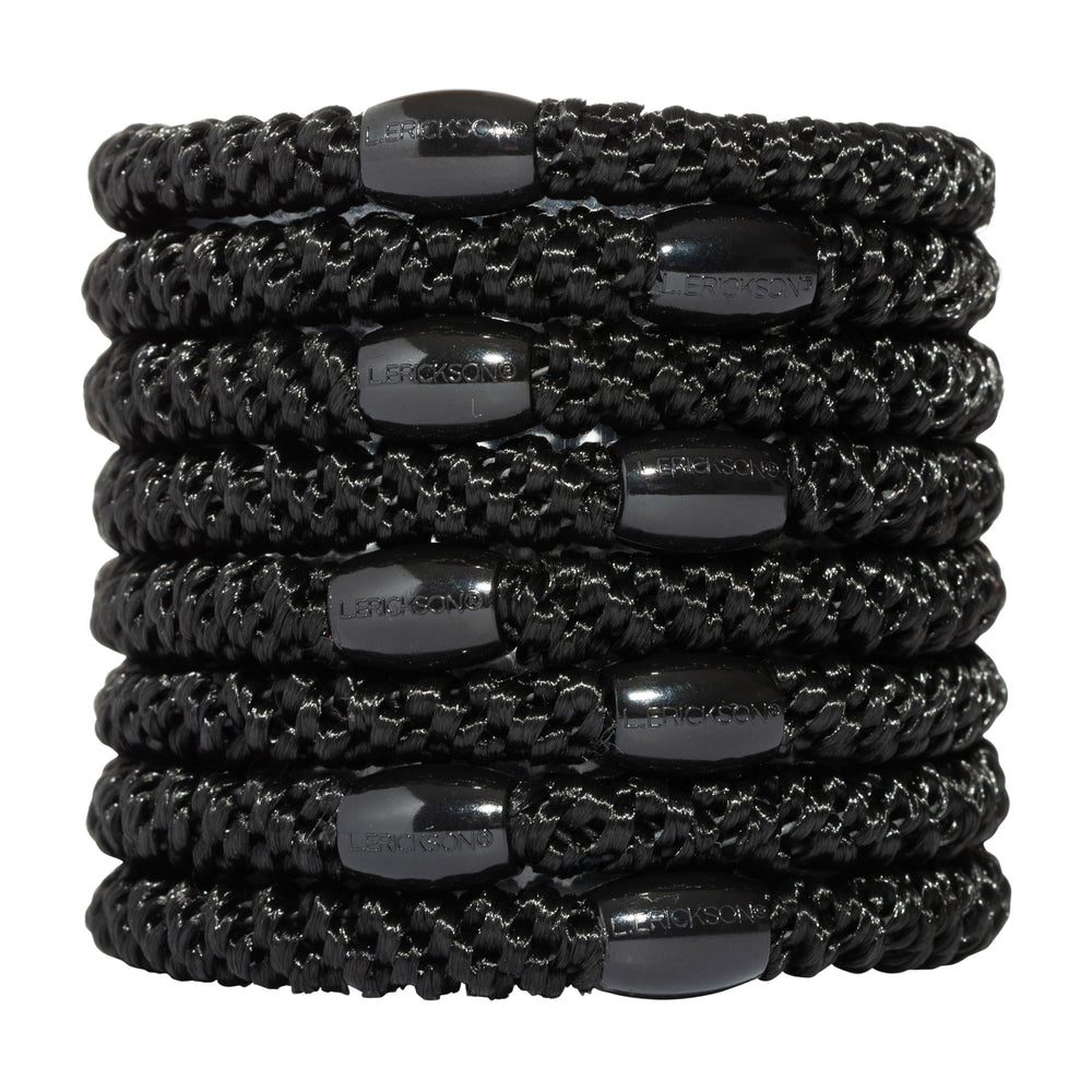 L. Erickson Grab & Go ponytail holders in black, eight-pack, secure for thick hair.