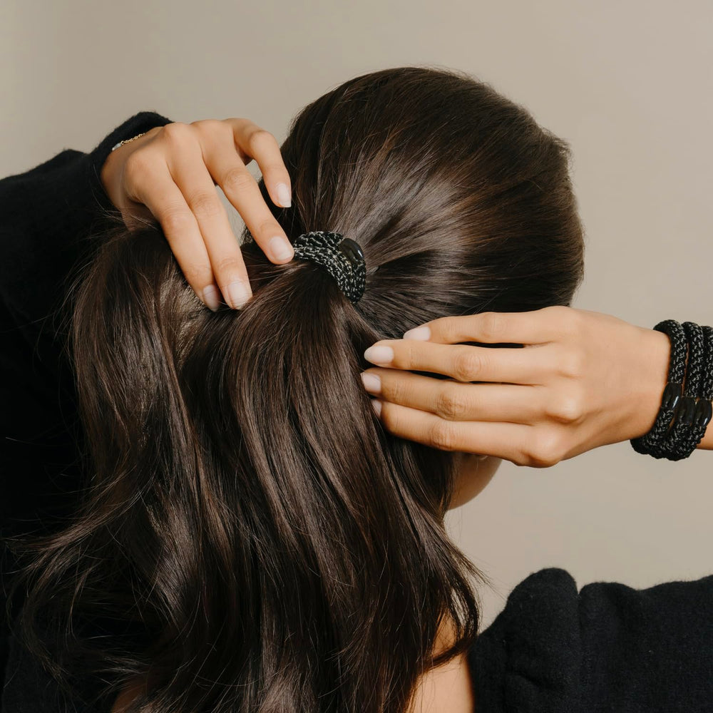 L. Erickson gift-ready clear tube ponytail ties for birthdays or daily use.