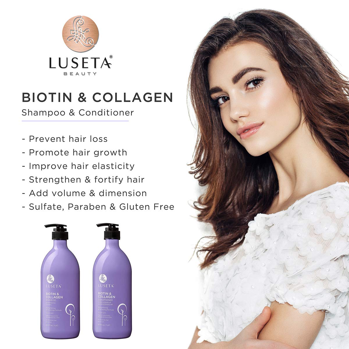 L LUSETA Biotin & Collagen Conditioner pump provides smoothing moisture
