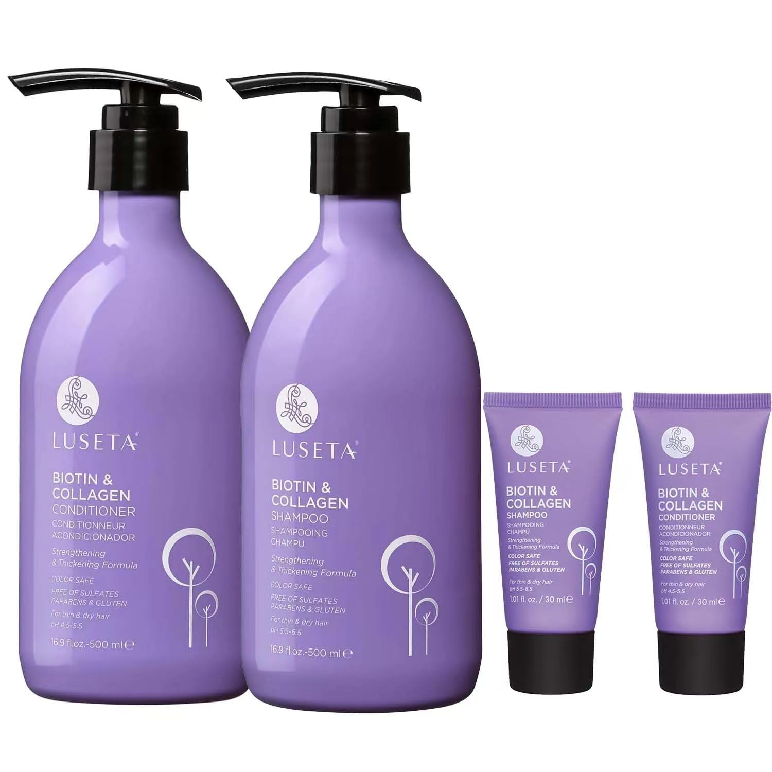 L LUSETA biotin shampoo and conditioner bottle with argan oil for damaged hair thickness
