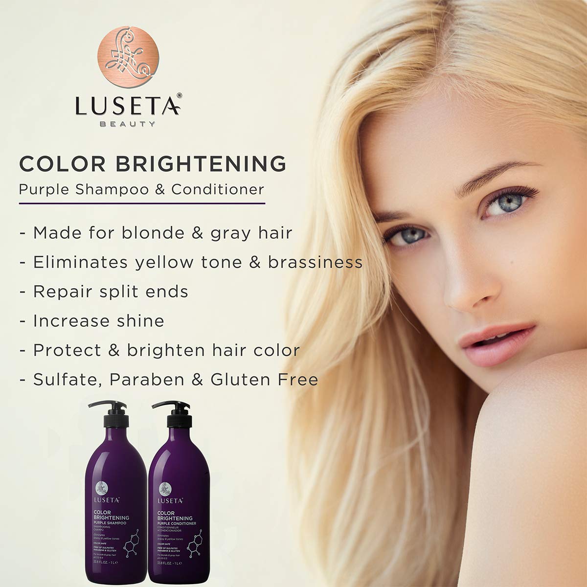 L LUSETA purple conditioner tube nourishes curls for smoother, more manageable hair.