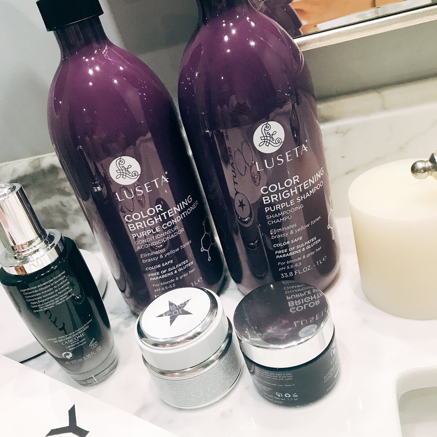 L LUSETA color-brightening set on shelf signals premium blonde and gray care.