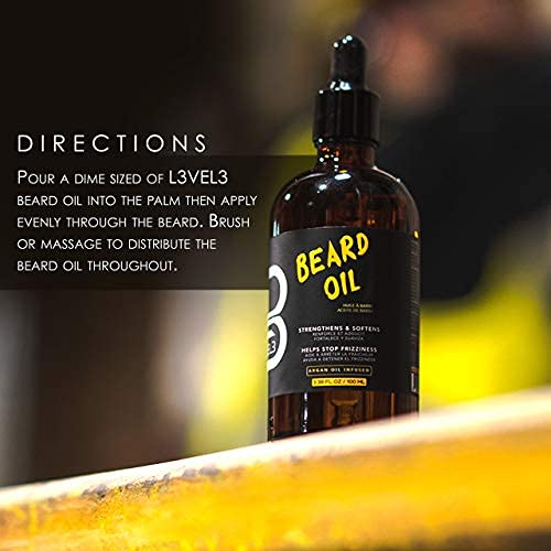 Close-up of ingredients in L3 Level 3 Beard Oil highlighting natural hydration.