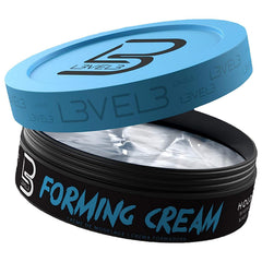 L3 Level 3 Forming Cream packaging highlights oil-free, clean feel for daily styling.