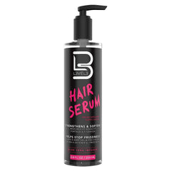 L3 Level 3 Hair Serum bottle closeup showing lightweight frizz-control formula