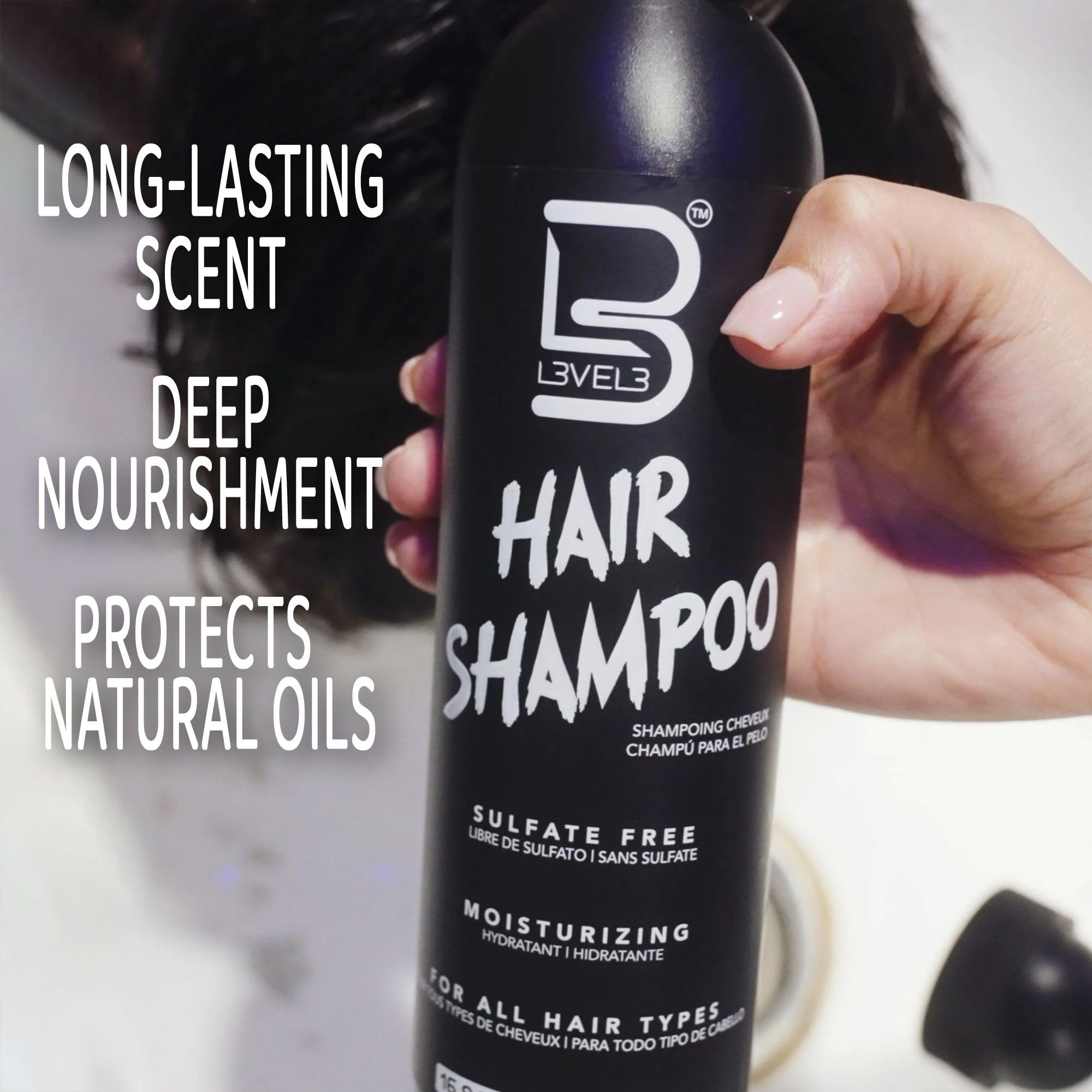 L3 Level3 sulfate-free shampoo color-safe formula helps preserve vibrancy