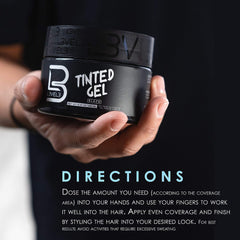 L3 Tinted Gel Black hair application demonstrates easy gray coverage for daily wear.