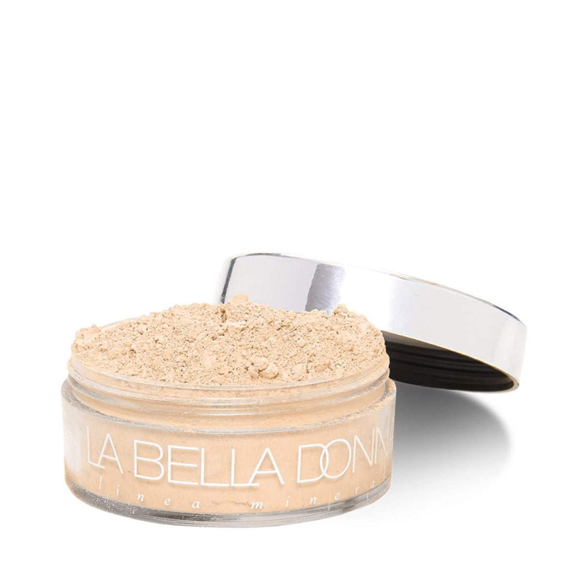 La Bella Donna Loose Mineral Foundation bottle front with SPF 50 protection
