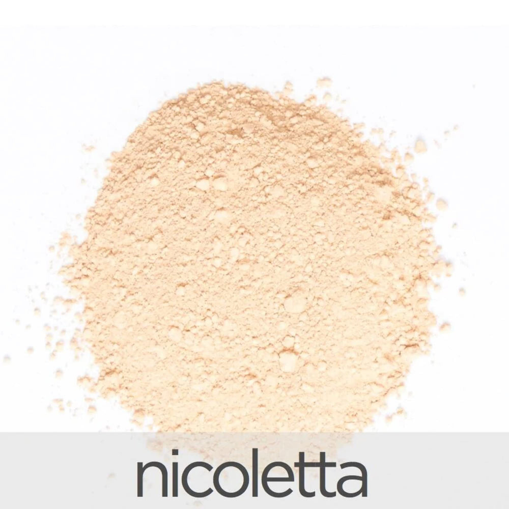 Texture swatch close-up shows silky mineral finish and buildable coverage