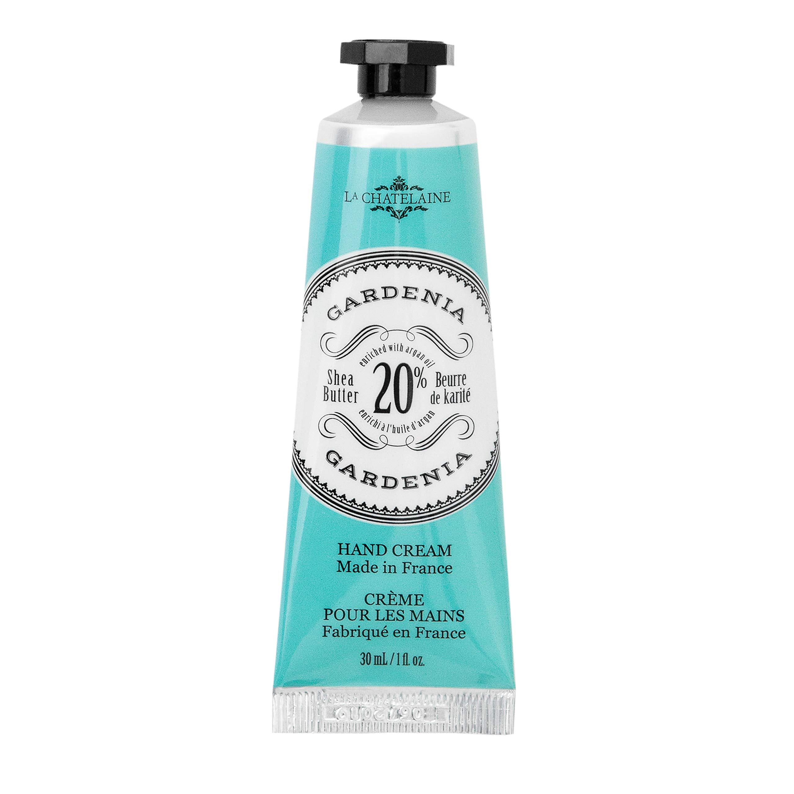 La Chatelaine Gardenia hand cream travel size bottle for on-the-go moisture.