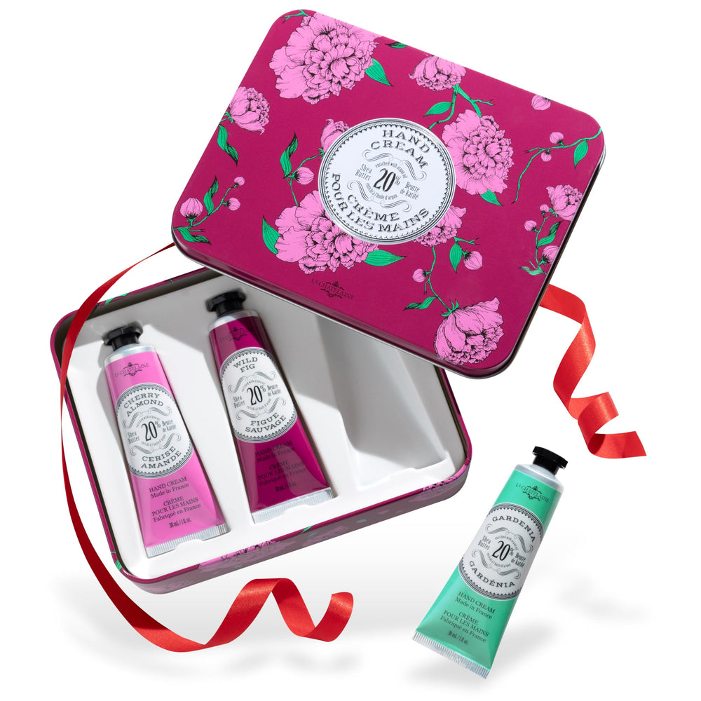 La Chatelaine Cherry Almond hand cream set for silky, nourished hands.