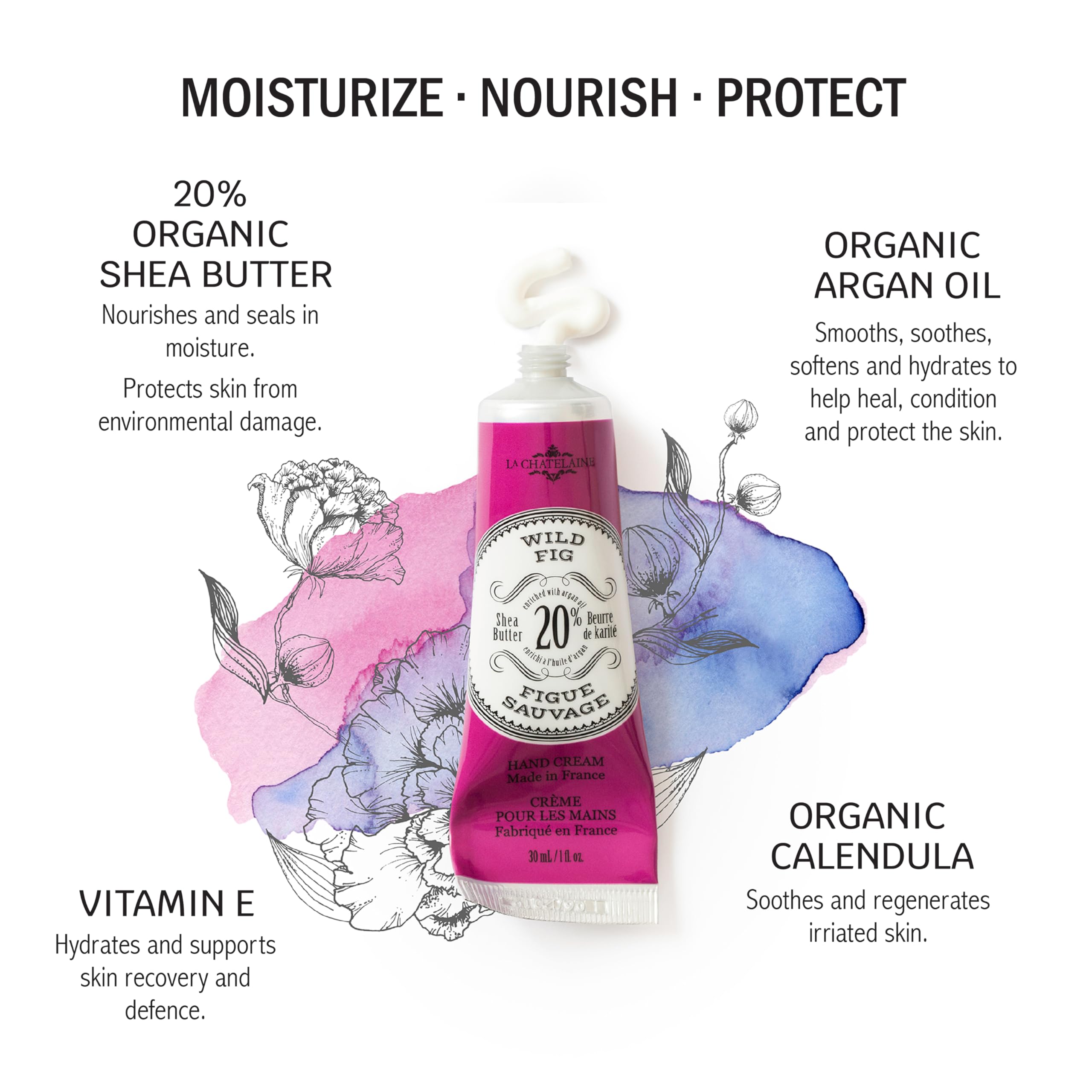 La Chatelaine Wild Fig hand cream set delivers instant hydration.
