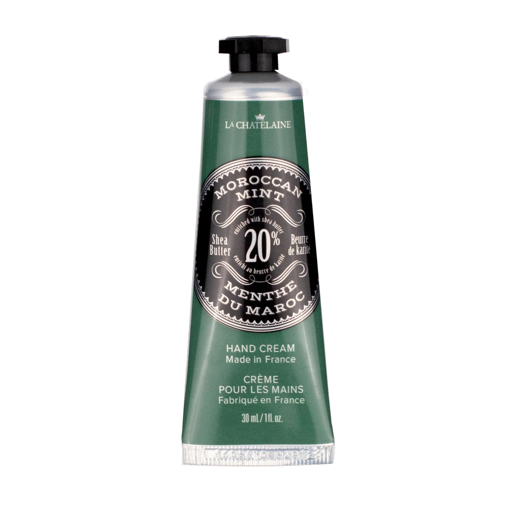 La Chatelaine travel size Moroccan Mint hand cream for on the go hydration.