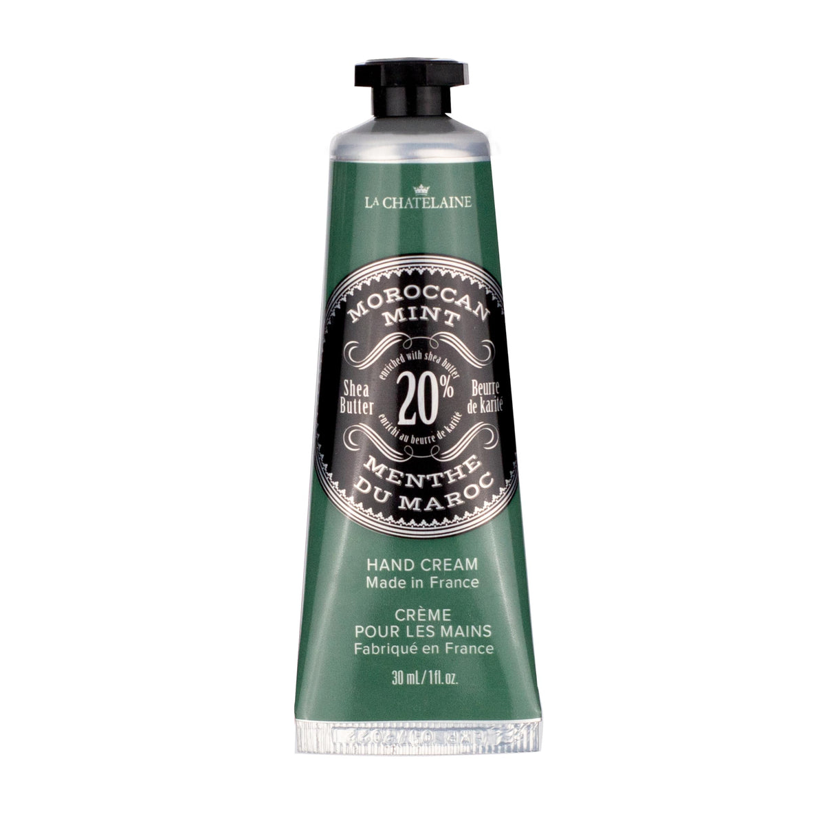 La Chatelaine travel size Moroccan Mint hand cream for on the go hydration.
