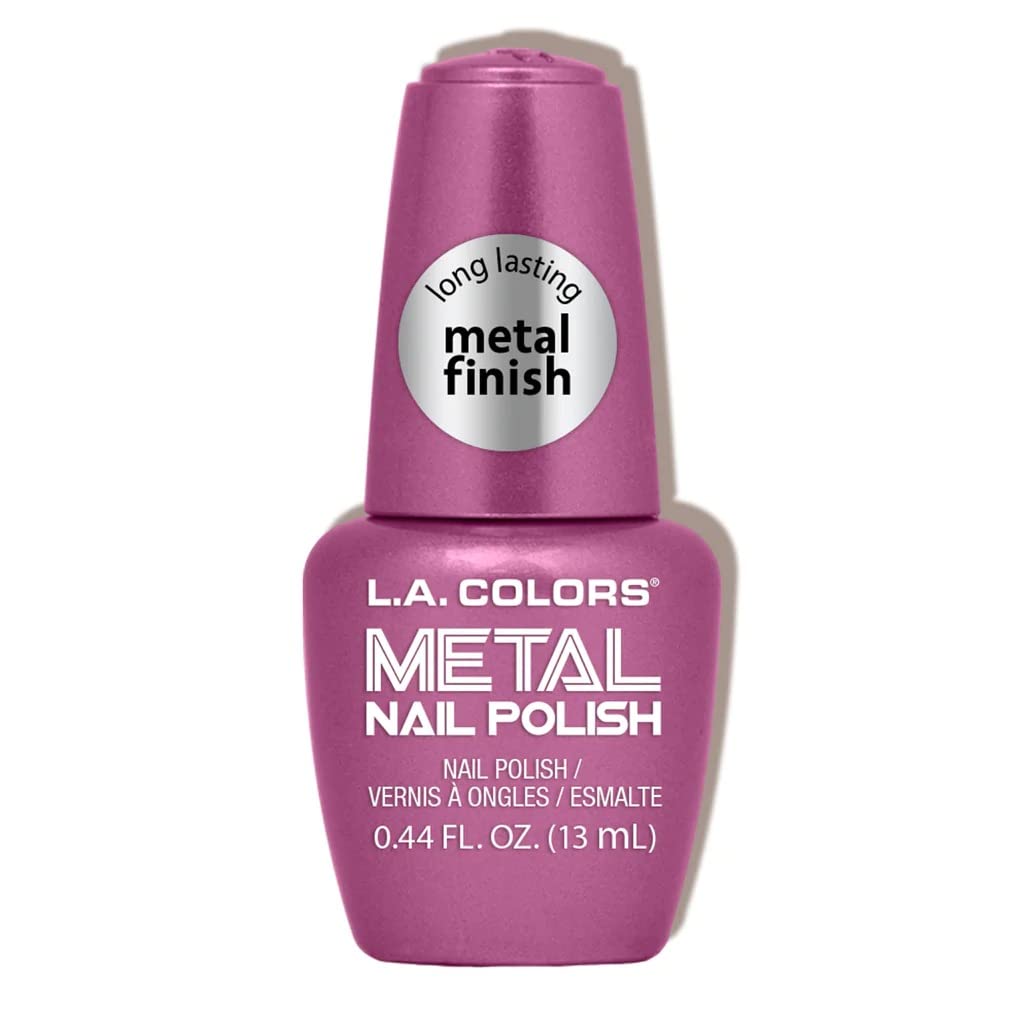 L.A. COLORS Rose Mimosa metal nail polish in application shows durable metallic shine