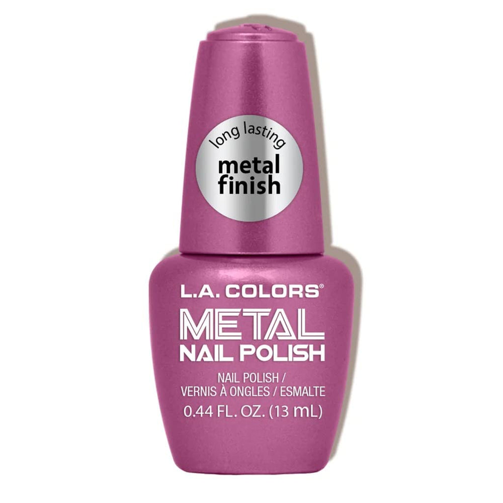 L.A. COLORS Rose Mimosa metal nail polish in application shows durable metallic shine