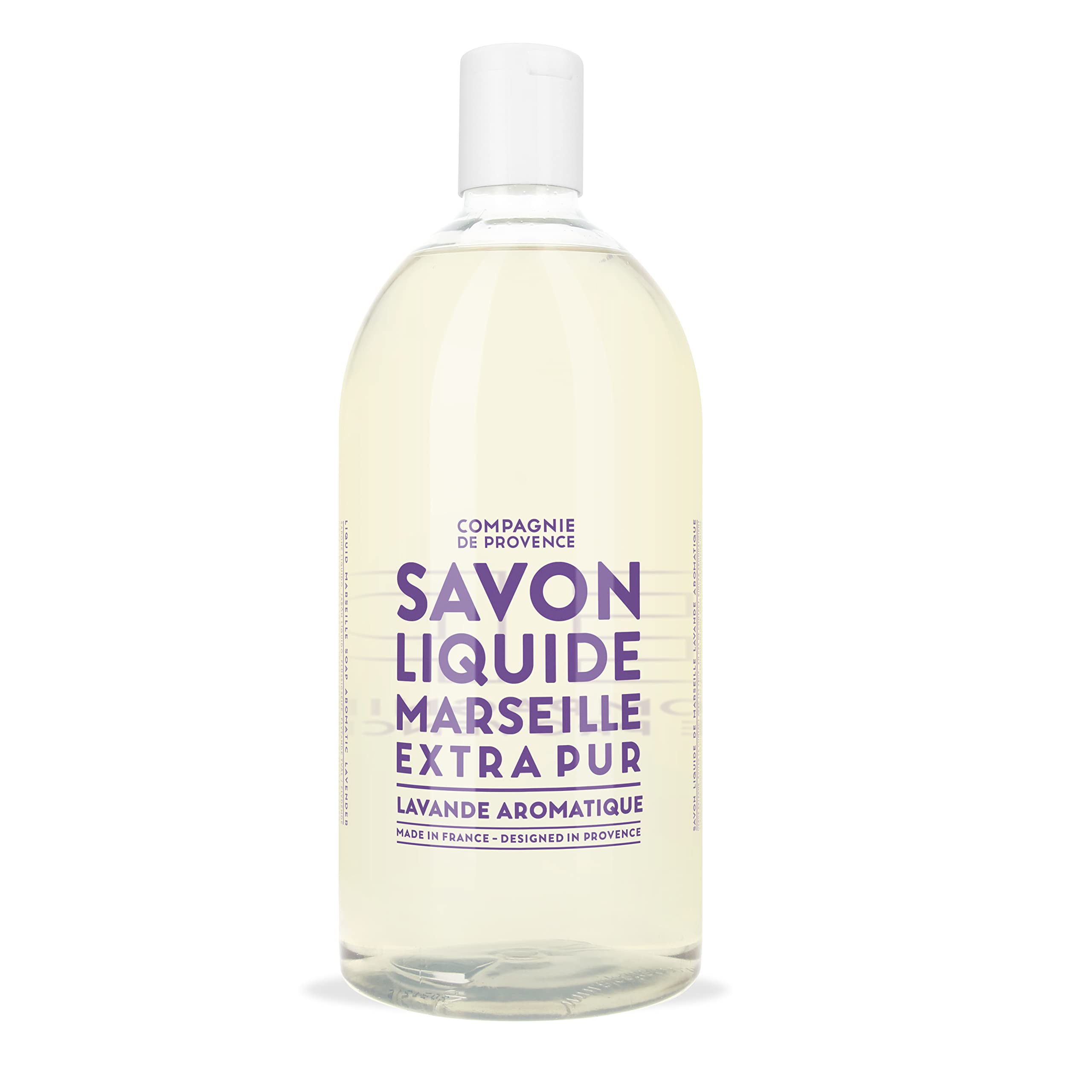 La Compagnie de Provence lavender liquid soap refill bottle ready for bathroom use.