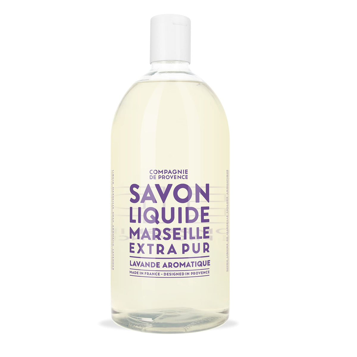 La Compagnie de Provence lavender liquid soap refill bottle ready for bathroom use.