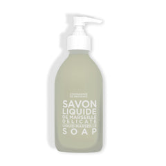 La Compagnie de Provence nourishing liquid soap bottle front view with elegant glass packaging.