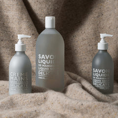 Label detail on La Compagnie de Provence soap highlighting Savon de Marseille origin.