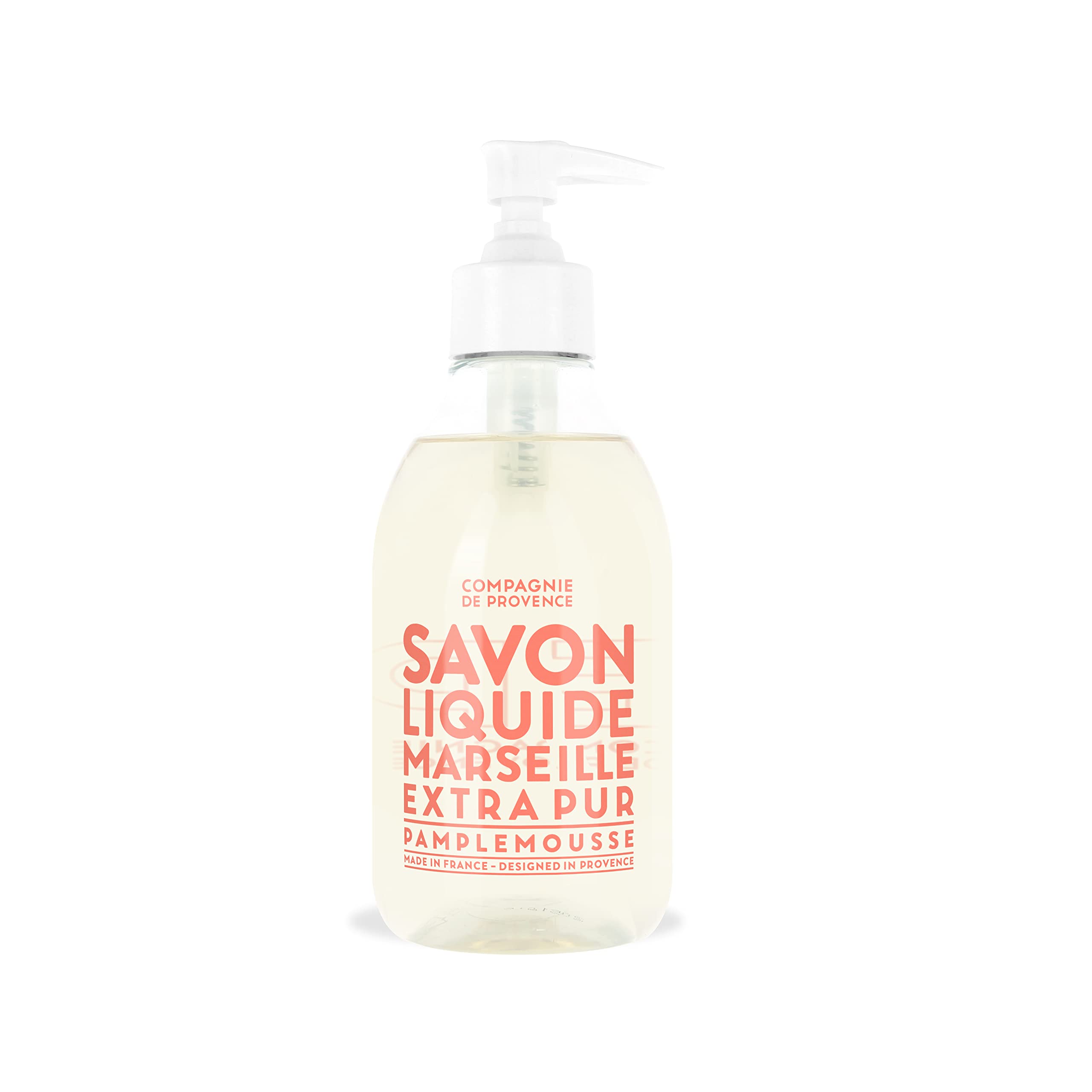 La Compagnie de Provence pink grapefruit liquid soap in a pump bottle for everyday hand cleansing